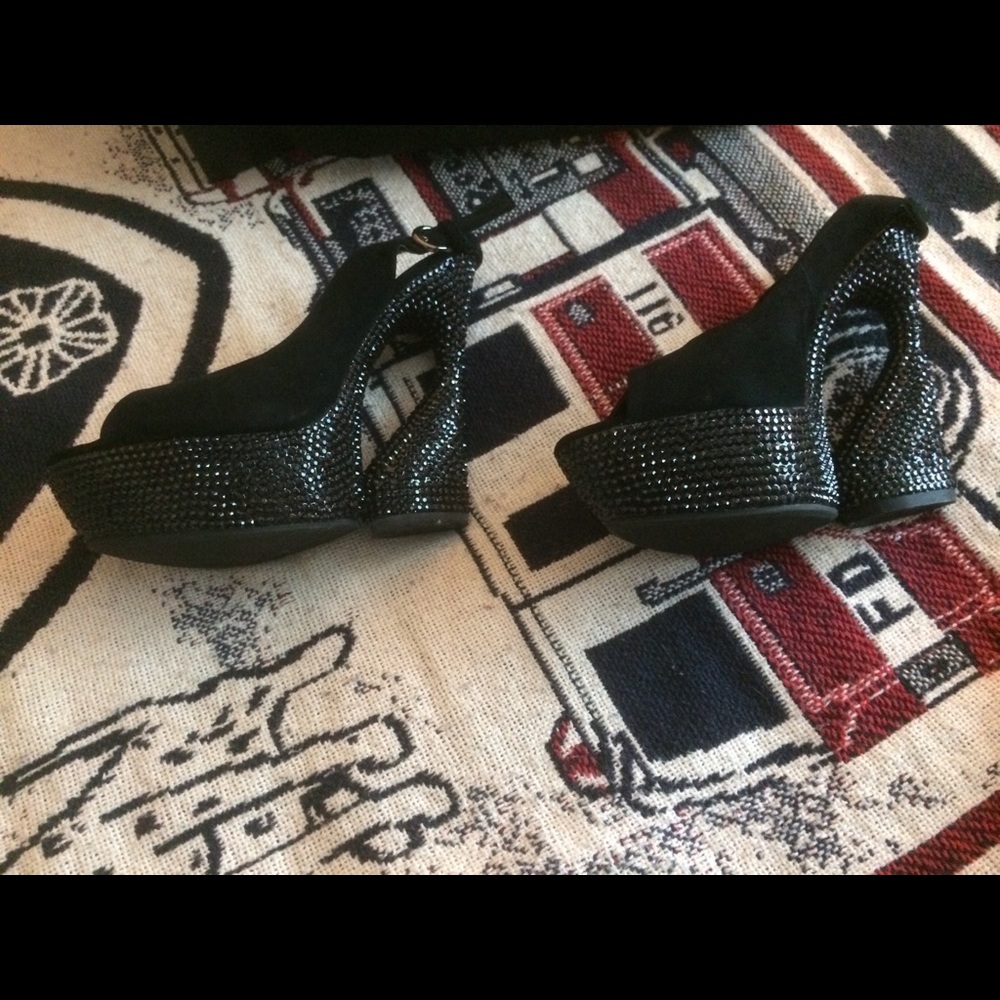 Black rhinestone and suede Pleasers. Worn once
